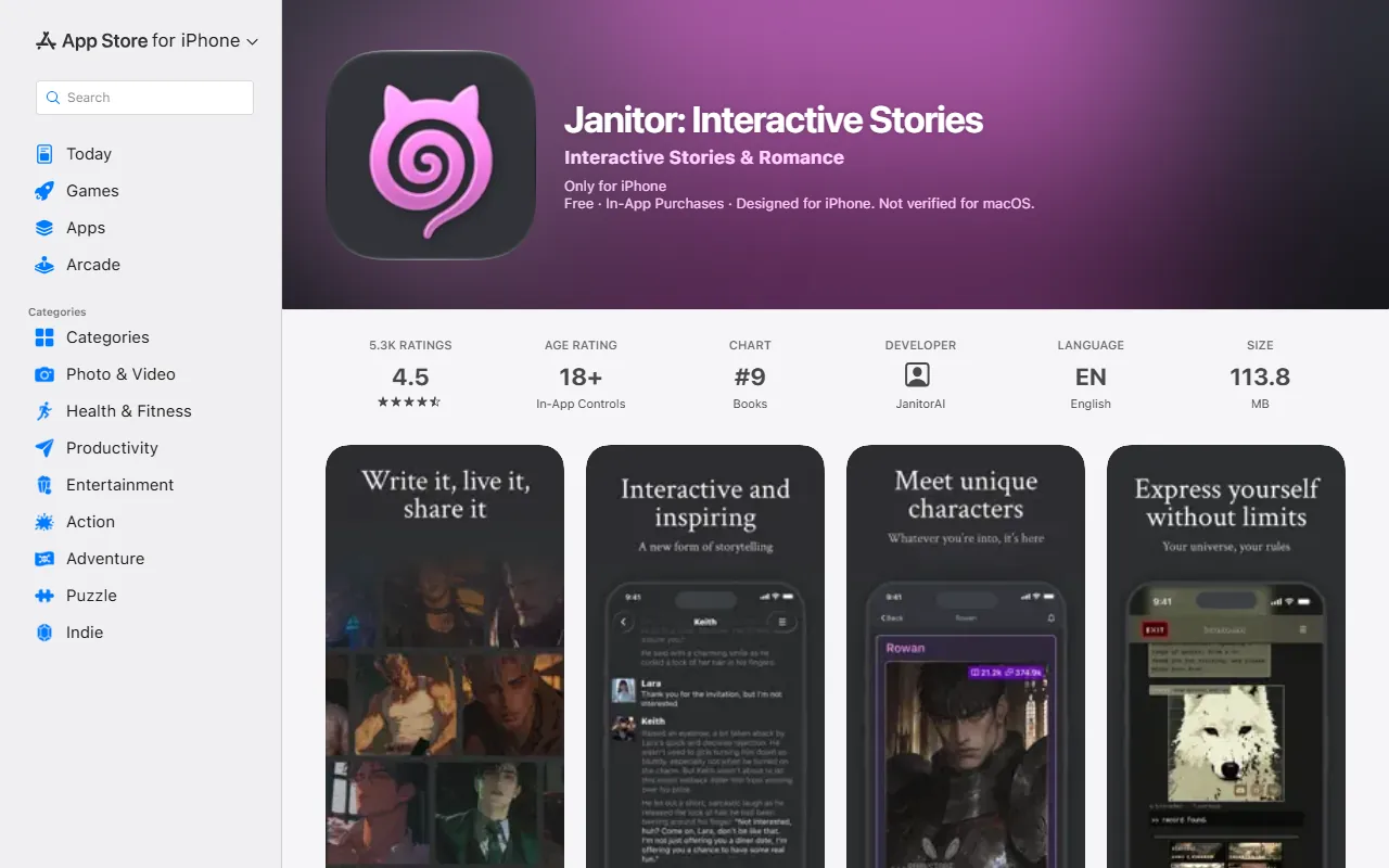 JanitorAI: App Store listing