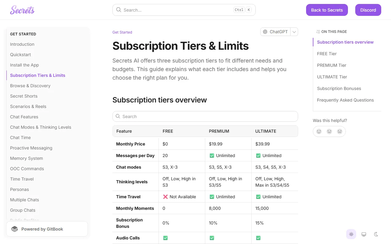Secrets AI: Pricing page